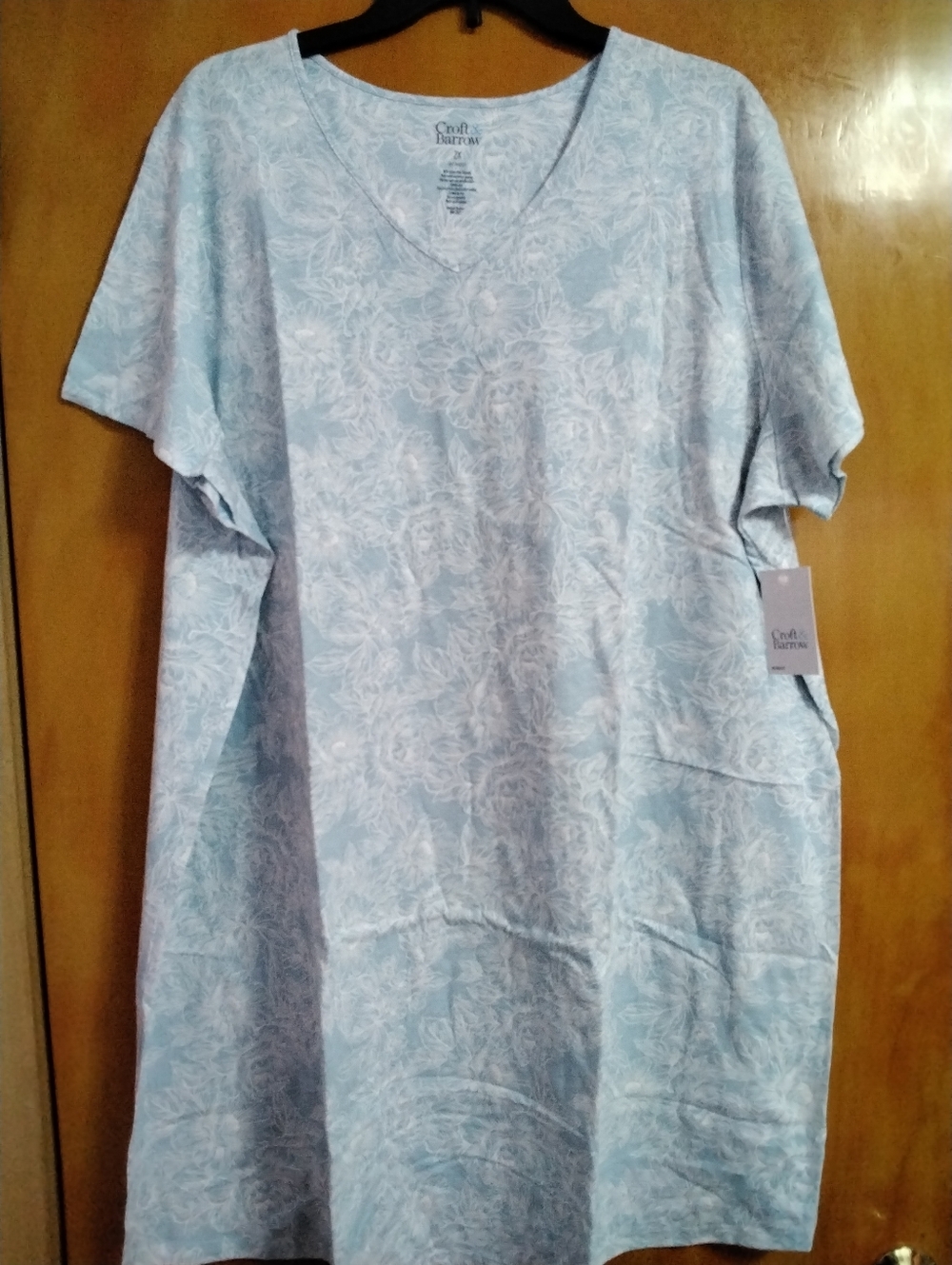 Croft & Barrow Light Blue Floral V-Neck Short Sleeve Nightgown 2X
